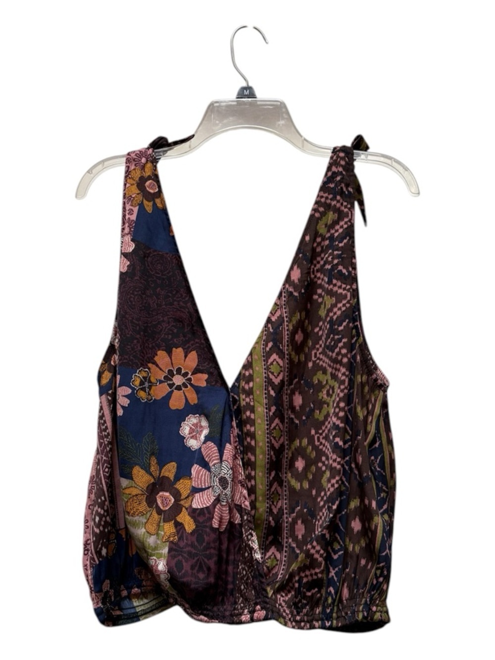 Free People Tied To You Tank Moss Floral Tie Strap Surplice Top Large - Picture 4 of 7